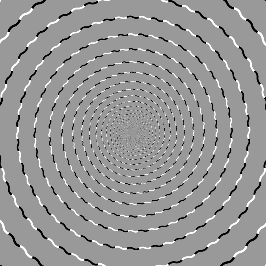 Concentric circles appear to be spirals. 同心円が渦巻きに見える。