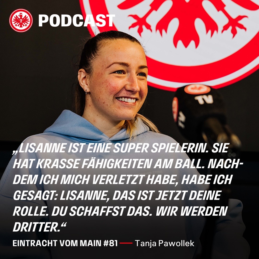 Neue Rolle für Lisanne #Gräwe - voller Support von unserer Kapitänin von Tag eins an 🫶 Schon reingehört in unsere Podcastfolge mit Tanja #Pawollek ❓ 🎧: fans.eintracht.de/erleben/podcas… #SGE #EintrachtFrauen