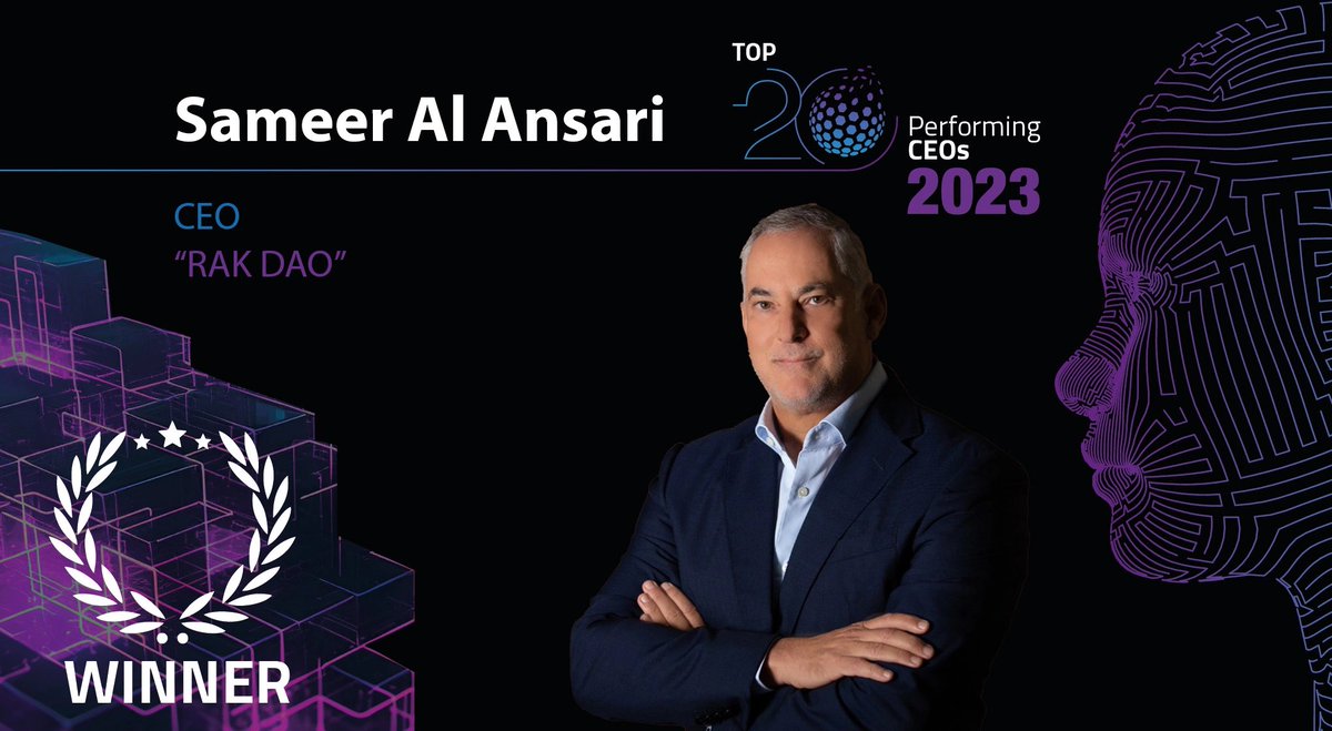 🎉 Congratulations to Sameer Al Ansari for being recognized as one of MENA's top 20 performing CEOs in blockchain & crypto by Unlock Blockchain! Keep shining! 🌟 @AlAnsari_Sameer @RAK_DAO