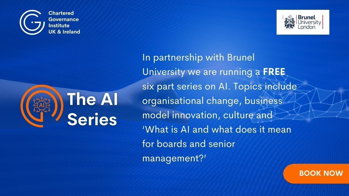 Join us for a series of free webinars on AI, in partnership with Brunel University. Led by Professor @AshleyBraganza, these sessions will explore six key topics in the field. Book now: buff.ly/3WktXhX #CGIUKI #AISeries #Governance #Sustainability #CGIUKIEvent