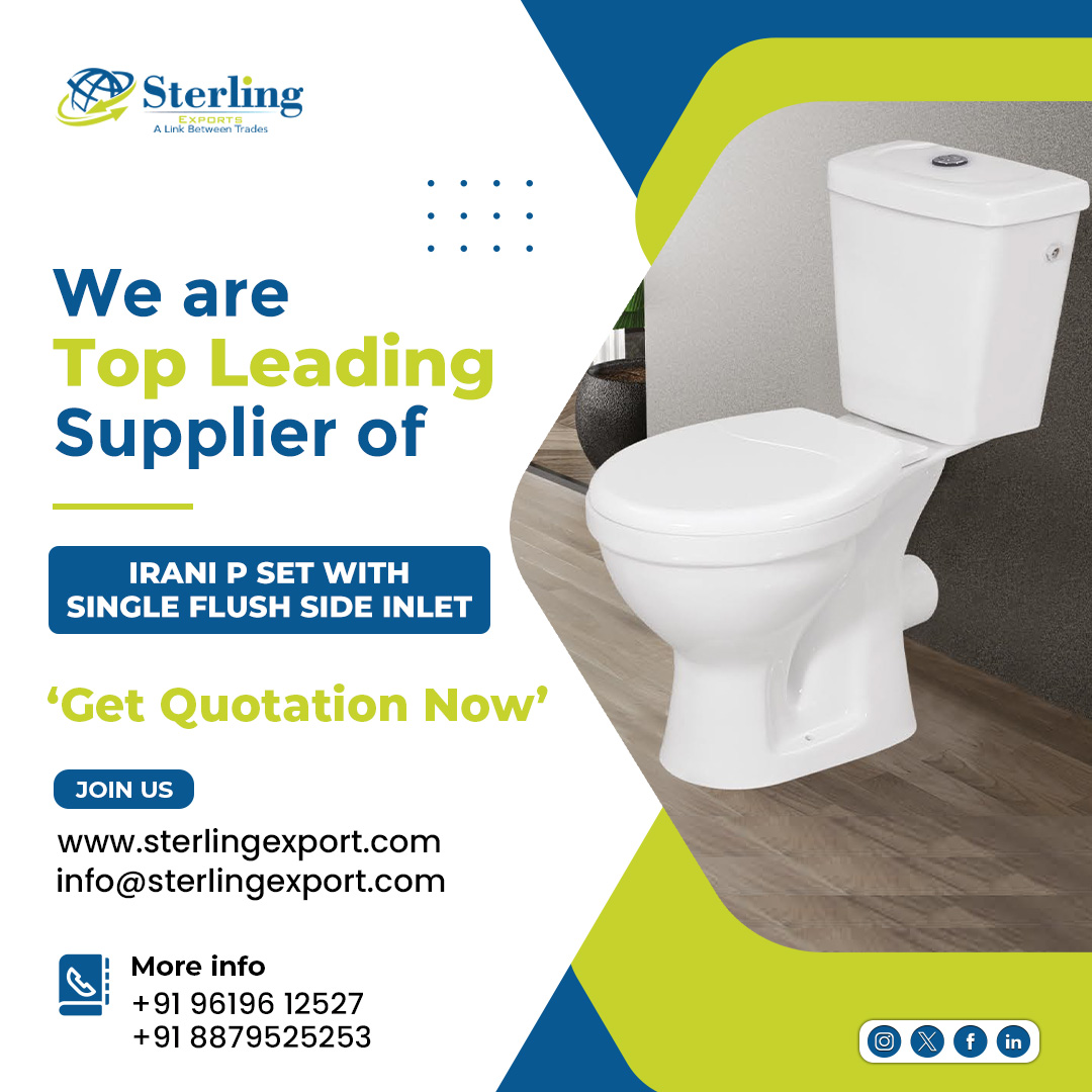 We are Top Leading Supplier of Irani P set with single flush side inlet.
Contact Us:
+91 9619612527
+91 8879525253
info@sterlingexport.com
Visit Our Website: 
sterlingexport.com
#sterlingexports #export #exportbusiness #exportimport 
#tradeindia