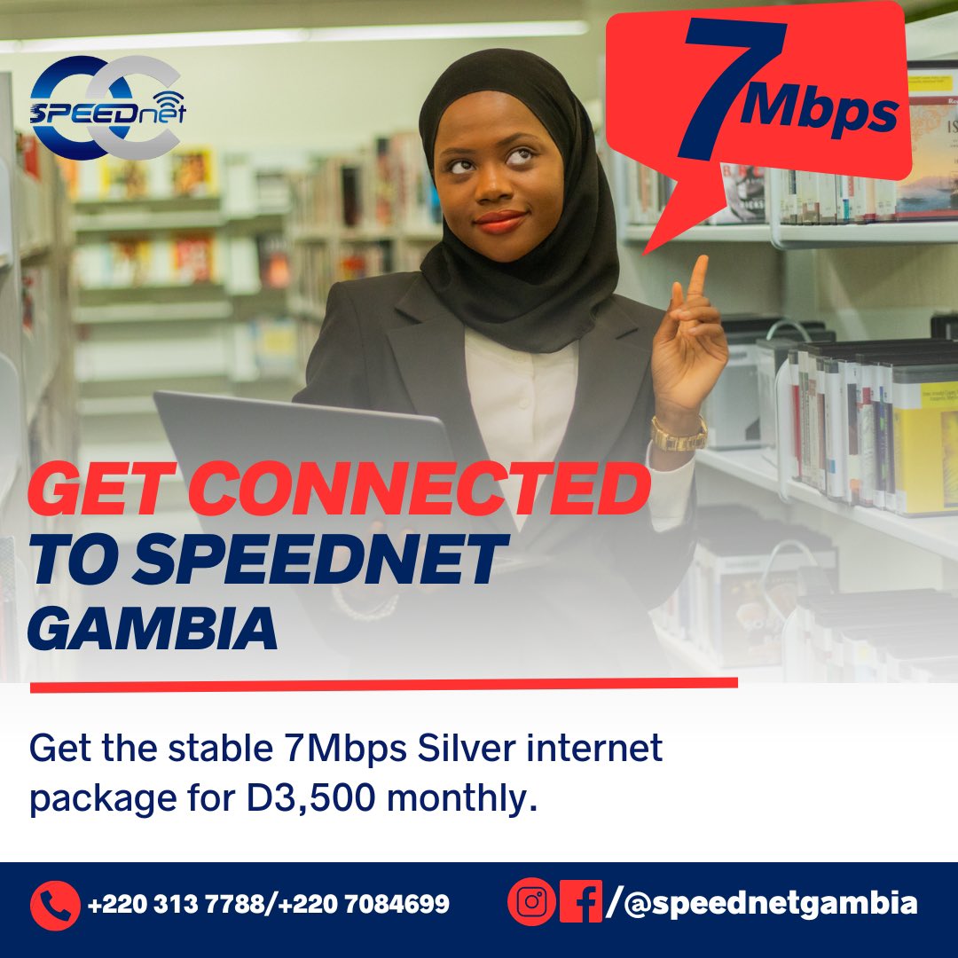 GET CONNECTED TO SPEEDNET GAMBIA 🌐👩🏽‍💻👨🏾‍💻

Get the stable 7Mbps Silver internet package for D3,500 Monthly.

📍Visit us at Saint Matty, Bakau, The Gambia 

📲Call Us Now at +220 3137788

📞 WhatsApp at +220 7084699

#gambia #gambian #speednet #speednetgambia #internetprovider
