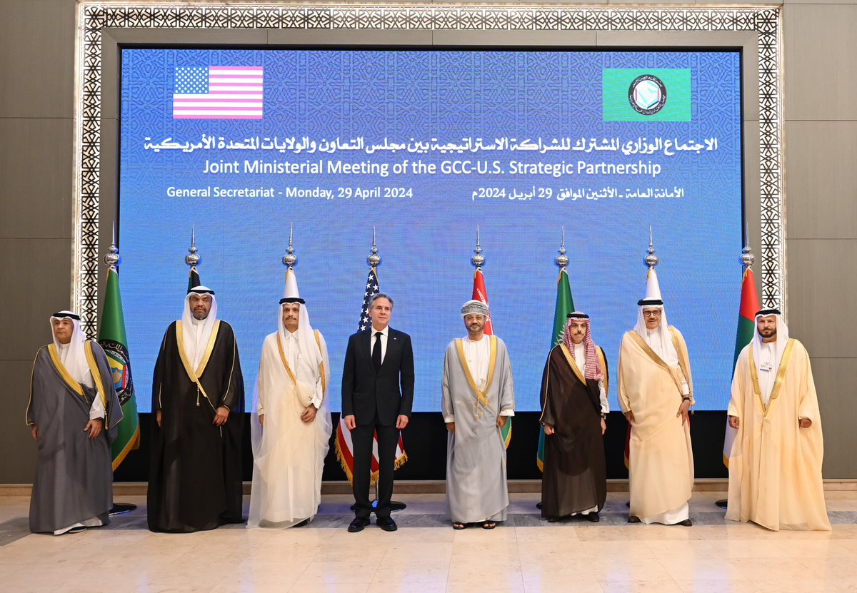 Important #GCC_US talks in Riyadh today. A ceasefire in Gaza & humanitarian aid at the top of the agenda as a prerequisite for deescalation. We must return to a path of justice for the Palestinians, and statehood on the basis of two states and UNSC resolutions @GCCSG @SecBlinken