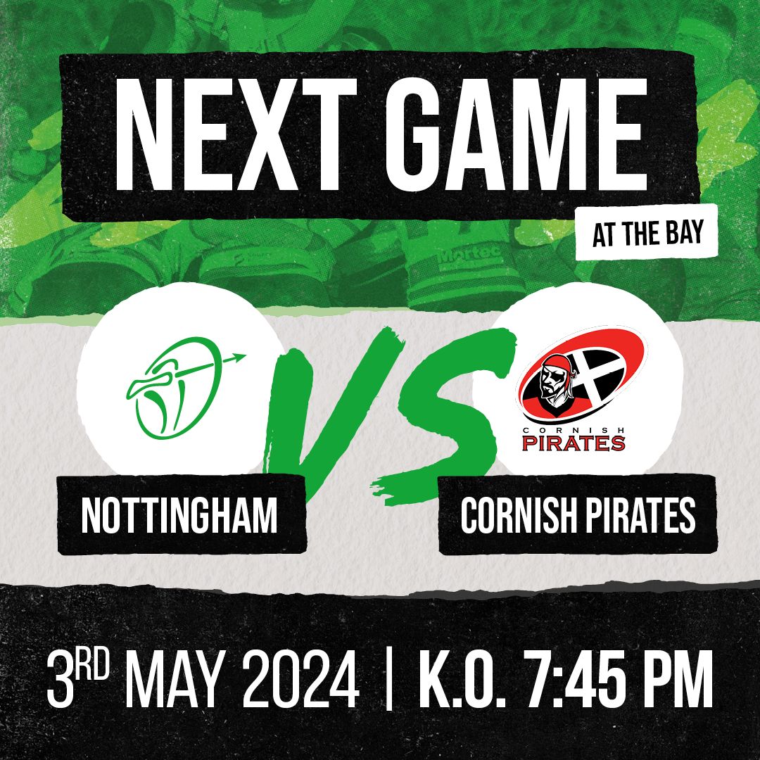 𝐍𝐞𝐱𝐭 𝐮𝐩! 🏠 We welcome Cornish Pirates to The Bay on Friday for our penultimate game of the season! 🎟️Tickets available on TicketCo! #COYA #Nottingham #Rugby