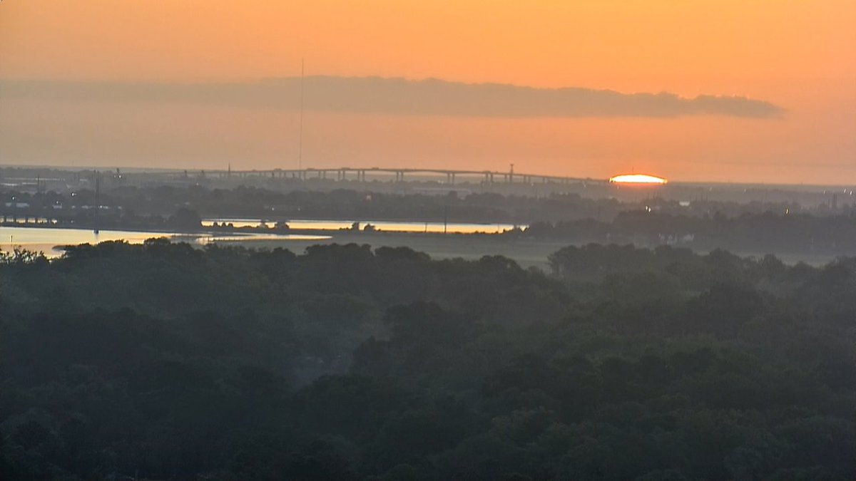 The sun is rising on this Monday morning behind the Wando Bridge!