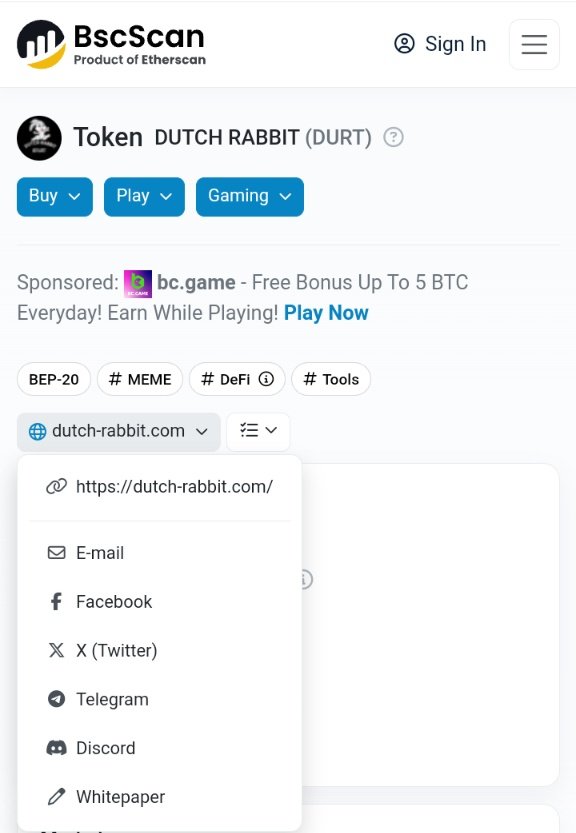 DURTIANS 

DUTCH RABBIT is now updated on bscscan.com
Dutch Rabbit Logo now showing
You no longer need CA to check DUTCH RABBIT on bscscan, just type it📌

Will keep working silently and you will see the result

All thanks to God for this success 🙏🔥