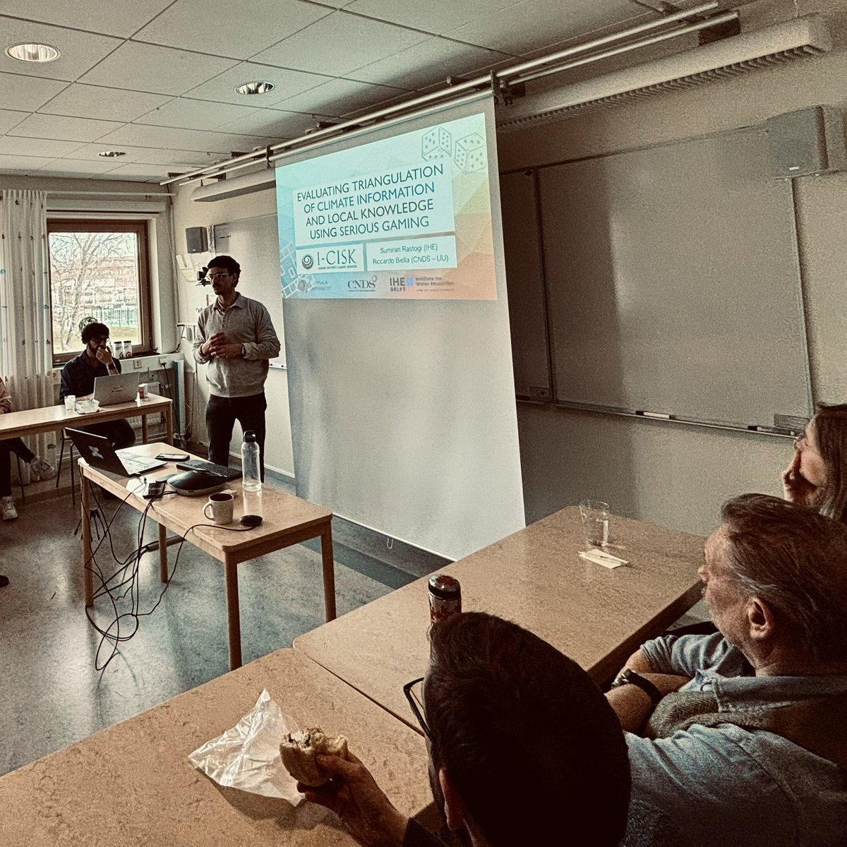 Riccardo Biella (@biella_riccardo) and Sumiran Rastogi presenting @water_uppsala the potential of serious games in the interplay of climate information and local knowledge Work in collaboration with @ihedelft within the EU project @icisk_eu