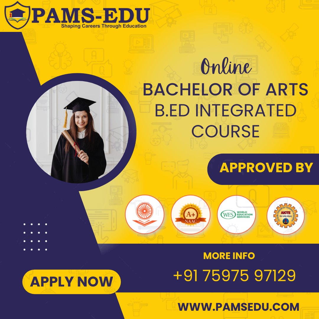 The Integrated BA B Ed course combines a Bachelor of Education (B Ed) degree with a Bachelor of Arts (BA) degree. #PAMS-EDU #Pamsedu  #education #graduation #admissionopen #collagework #institutes #2024 #distancelearning