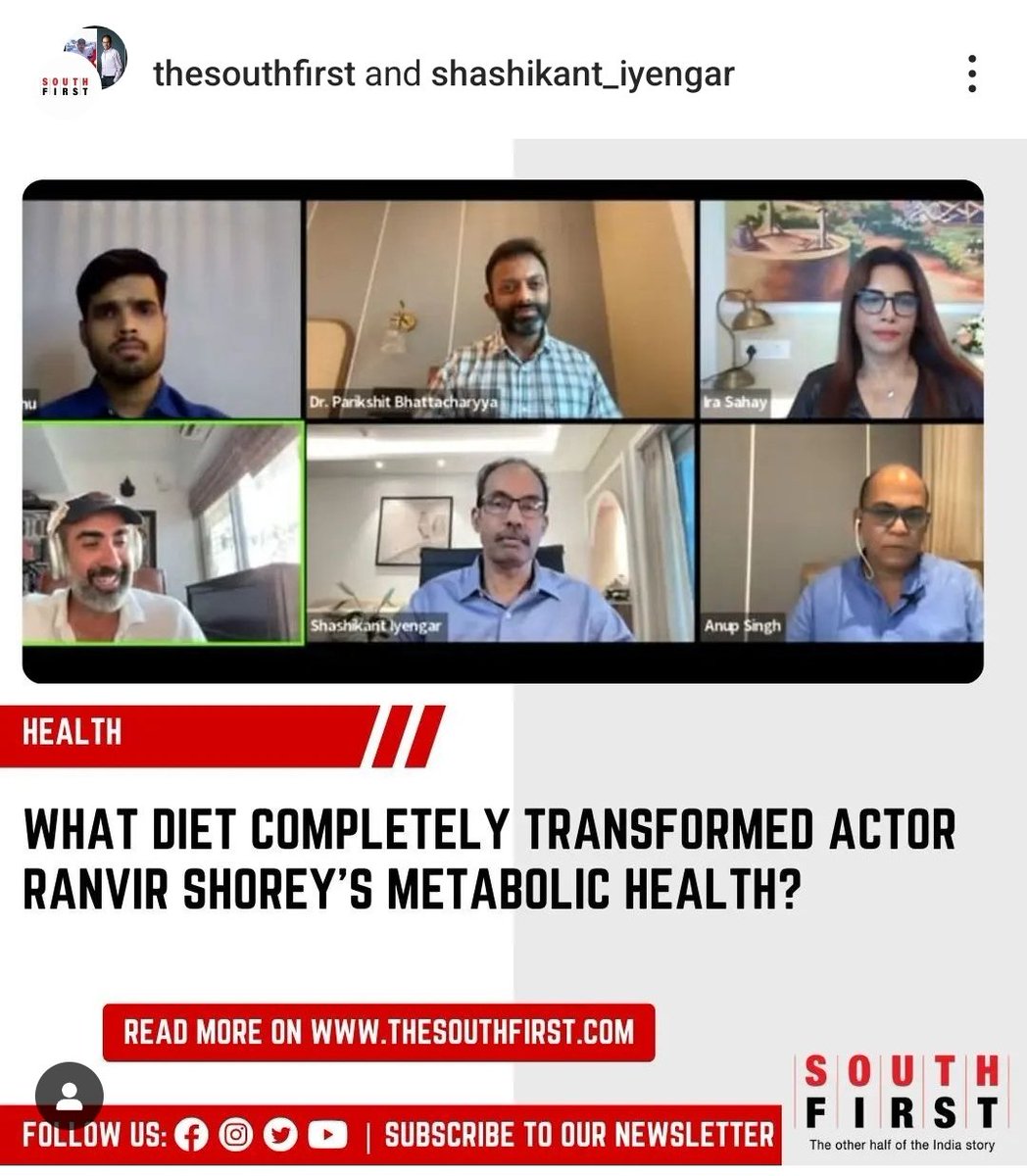 The case study of @RanvirShorey appears in the @TheSouthfirst article Written by @chetanabelagere It was picked up from the session of Dr Parikshit @healthieRx Dr Parikshit identified insulin resistance in the actor Ranvir and guided him on a low carb high protein diet. Health…