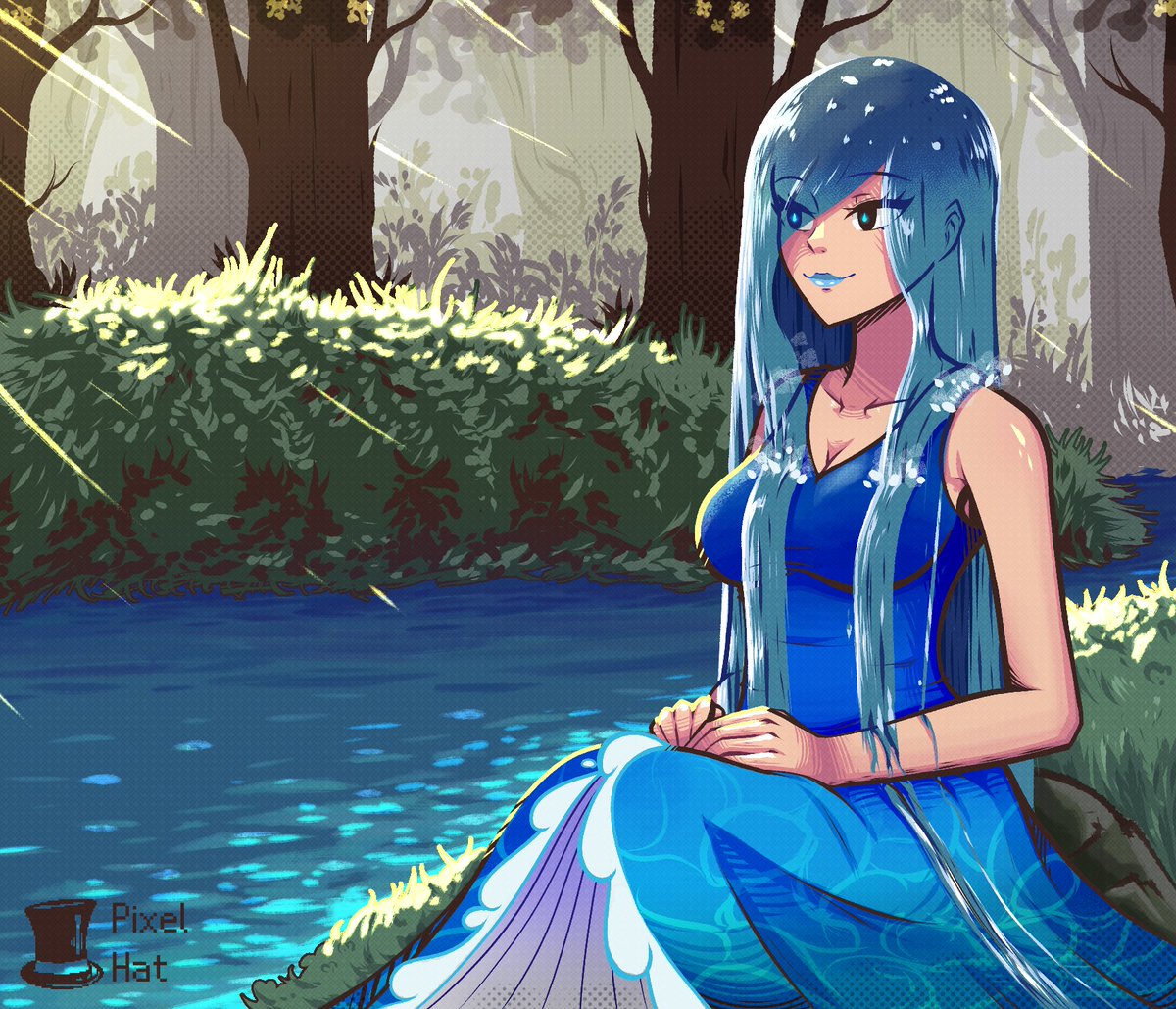 'One day, someone appeared at the forest, a complete stranger; yet elegant and Dashing, I had gained an interest on her' Illustration of my oc Ocean in the Deep woods!