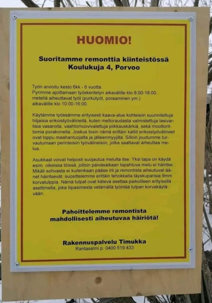 Raksayrittäjä: vähän hurttia huumoria. Reh reh reeeeh 🤪

'hurtti huumori': Jos melu häiritsee nii mee töihin tai tapa ittes.

Toivottavasti lähti ees urakka alta että on aikaa käydä vaikka avoimessa AMKissa joku viestintäkurssi 🤷‍♂️

iltalehti.fi/kotimaa/a/5518…