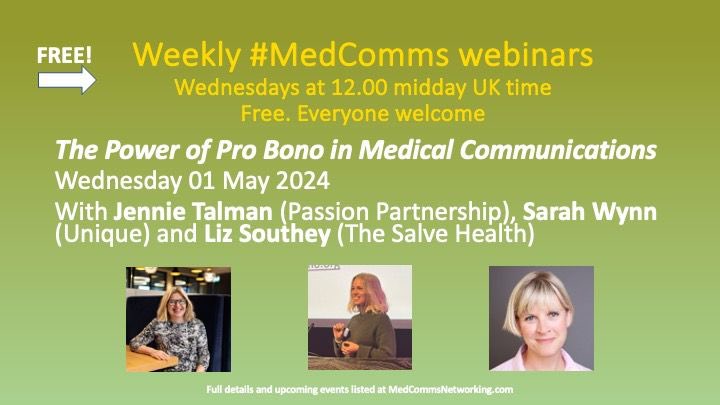 I am absolutely delighted to be talking about the fabulous pro bono partnership between @Unique_charity and @HLMEDICOM at a free #medcomms webinar on Wednesday 1 May. Sign up here us06web.zoom.us/webinar/regist…
