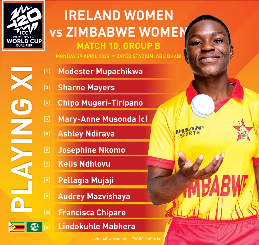 #T20WorldCup Qualifier | PLAYING XI 

Batter Ashley Ndiraya plays her first match in the qualifier. It's her first official match since she suffered an injury during Ireland's tour of Zimbabwe in January. 

#ZIMWvIREW | #WeMeanCricket