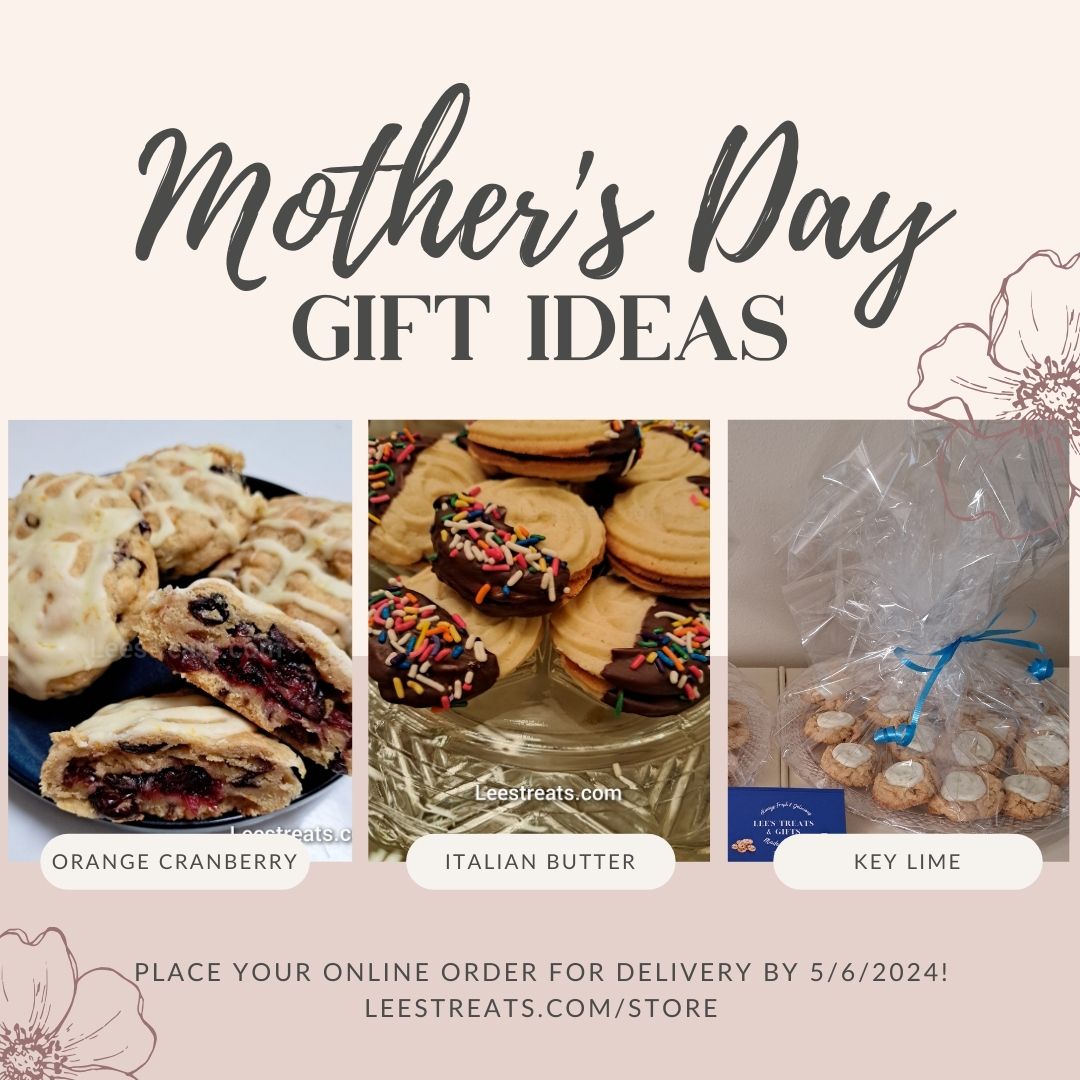 Treat your mom to something sweet this Mother's Day! Our bakery has a delicious selection of cookies and gifts that will make her day extra special. Leestreats.com 💐 #MothersDay #Cookies #Gifts #Bakedfreshdaily #Onlineordering