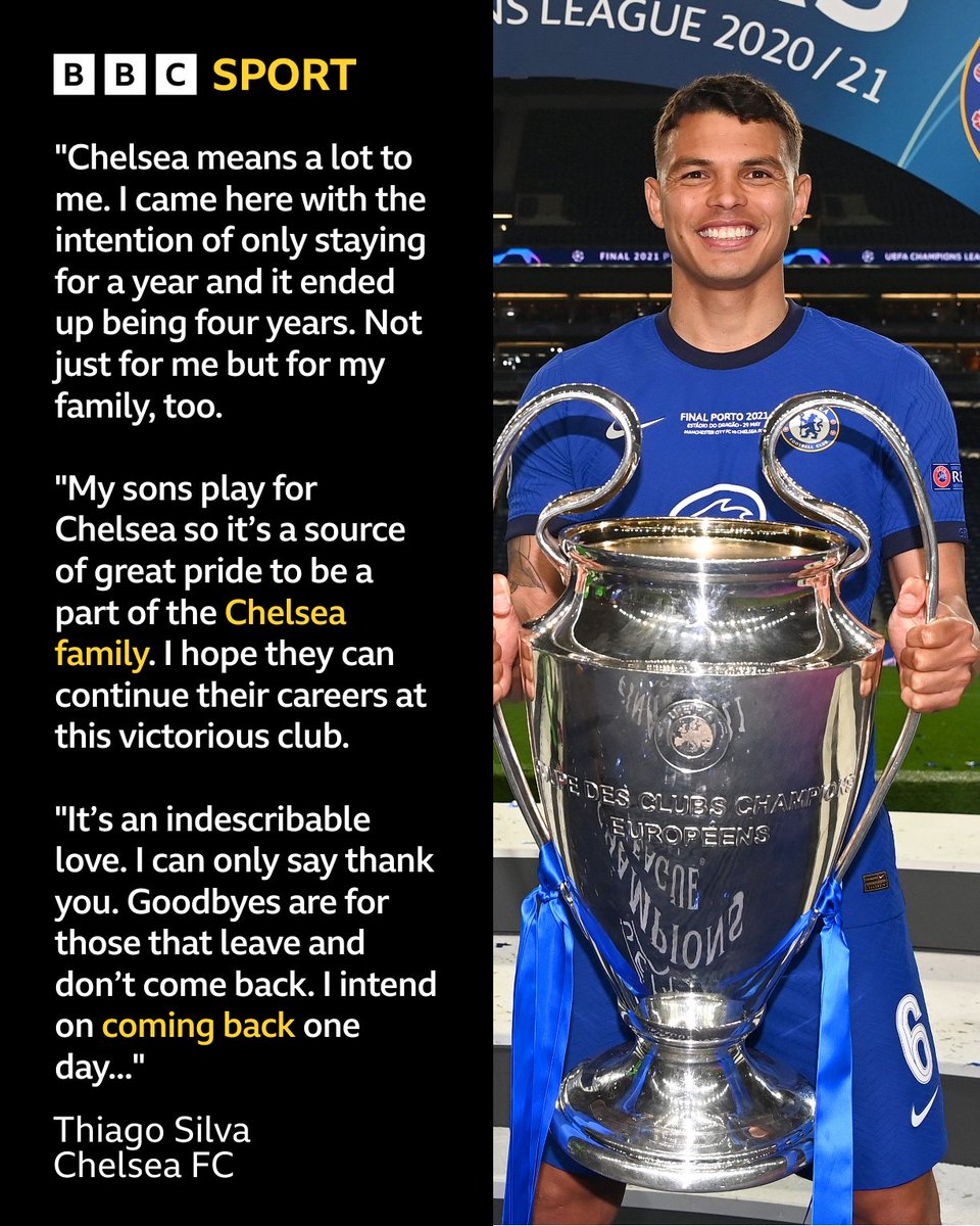 Thiago Silva will leave Chelsea at the end of the season. #BBCFootball #PL