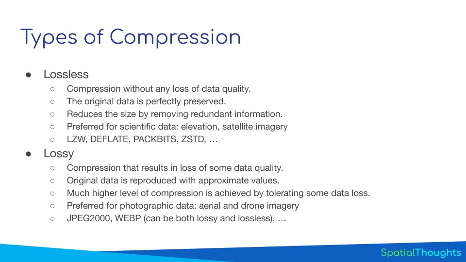 One of the most important concepts in raster image processing is 'compression'. Learn about lossless vs lossy compression and advanced options in #GDAL for #GeoTIFF compression that will help you optimize storage space. youtube.com/watch?v=9iG7uo…