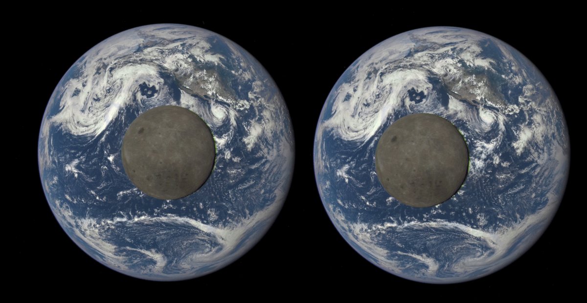 I rotate and matched two images from different times of earth and the moon to create a 3d stereoscopic image. 
to view this you need to relax your eyes like viewing 'magic-eye' images, like viewing something further away from the screen.