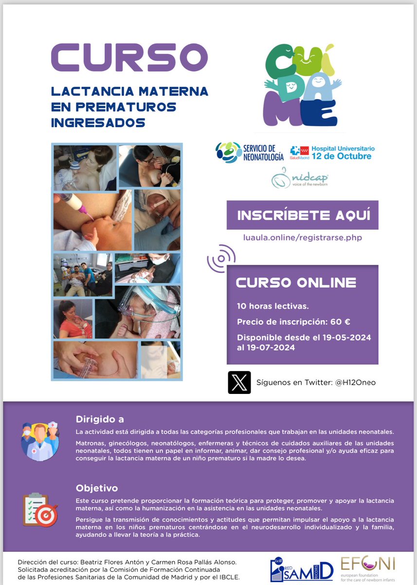 Nos gusta compartir conocimientos, por eso, los invitamos al curso de lactancia materna en prematuros ingresados. @SEEN_Neonatal @SENeonatologia @Gestor_Samid @IhanEspana @neo_papers