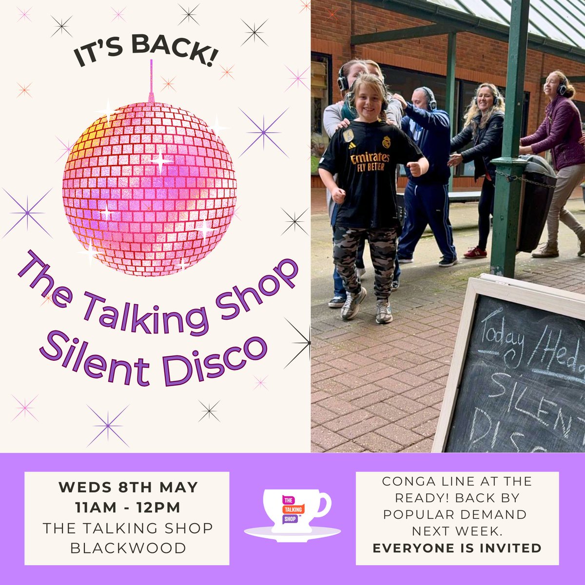 You asked, we deliver! It's back next week, The Talking Shop Silent Disco. Guaranteed to put a smile on your face and a spring in your step #EveryonesInvited 🪩