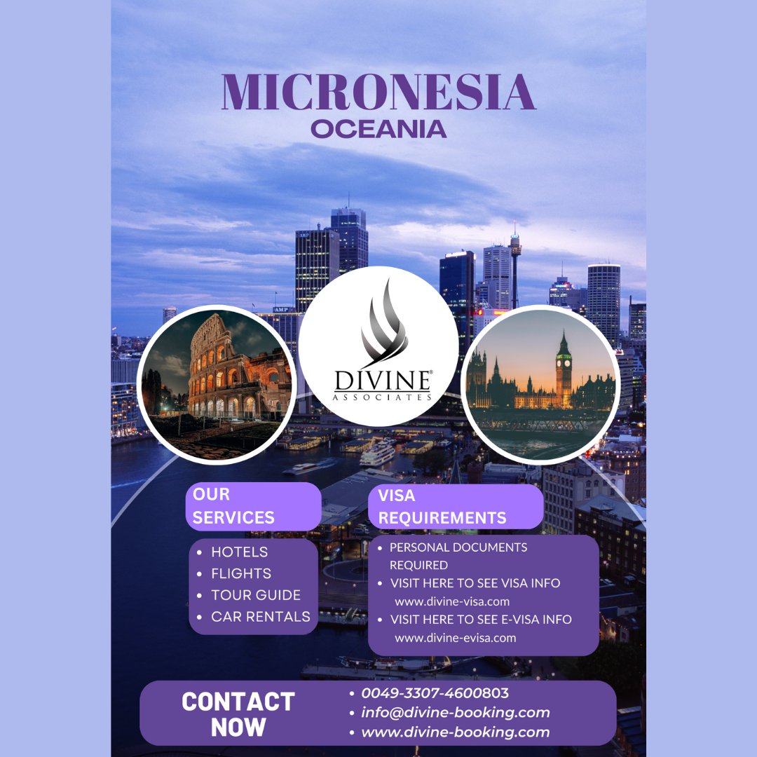 Discover Micronesia Oceania with Divine Associates Ltd. Visa, car rental, hotel booking, and expert tour guide services available. Your Asian adventure awaits #DivineTravel #Micronesia #VisaExperts #DivineAssociates