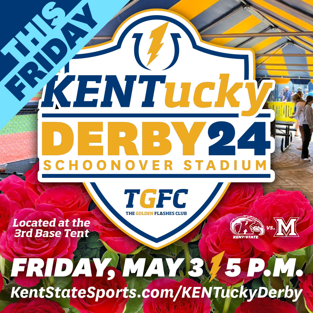 Friday is the KENTucky Derby at Schoonover Stadium in the third base line tent! Enjoy an elevated experience with themed food & drinks while you watch @KentStBaseball take on Miami! Attendees are encouraged to come dressed in derby attire. Sign up NOW at: KentStateSports.com/KENTuckyDerbyF…