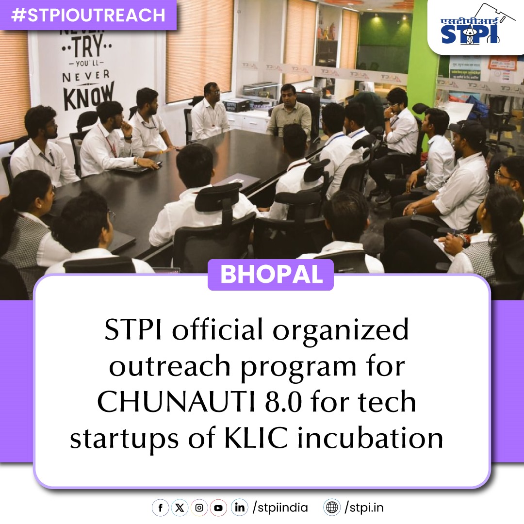 T:32- STPI official encouraged startups of KLIC Incubation to participate in CHUNAUTI 8.0 & avail the benefits of the NGIS scheme. #STPIOutreach #STPIBeyondMetros @STPIBHOPAL