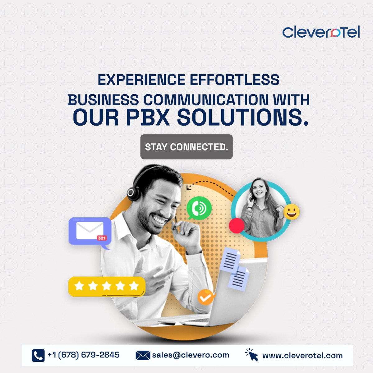 Transform your business communication with CleveroTel PBX solutions! Effortlessly connect and stay in touch with our seamless technology.

For inquiries
📞 +1 678-679-2845
Visit Us: cleverotel.com

#Cleverotel #BusinessCommunication