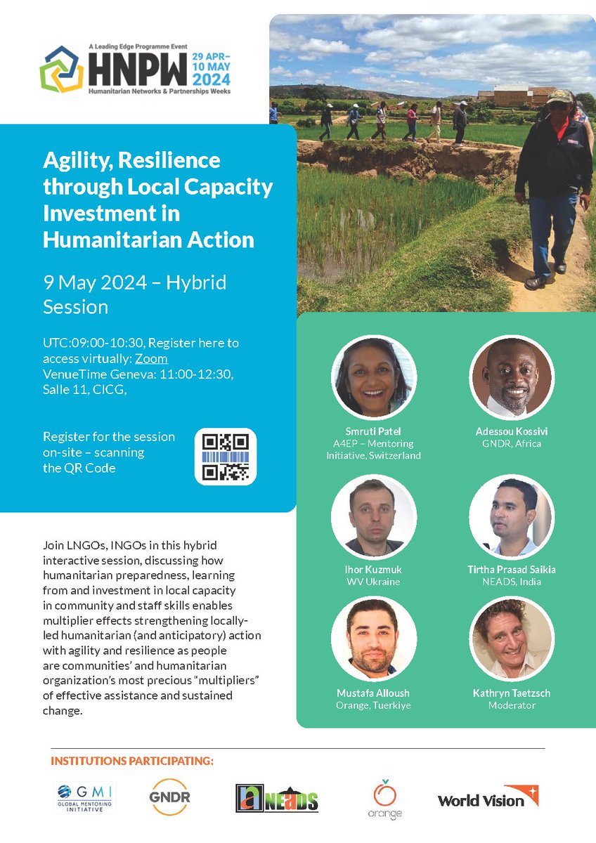 Register for this hybrid session at #HNPW! Join @globalnetworkdr's member @neadsjorhat & GNDR's @adessoukossivi1 to discuss #locallyled humanitarian and #anticipatory action & how to build the #resilience of communities at risk. 🟠 9 May 9-10.30am UTC 🟠 buff.ly/3UyyNab