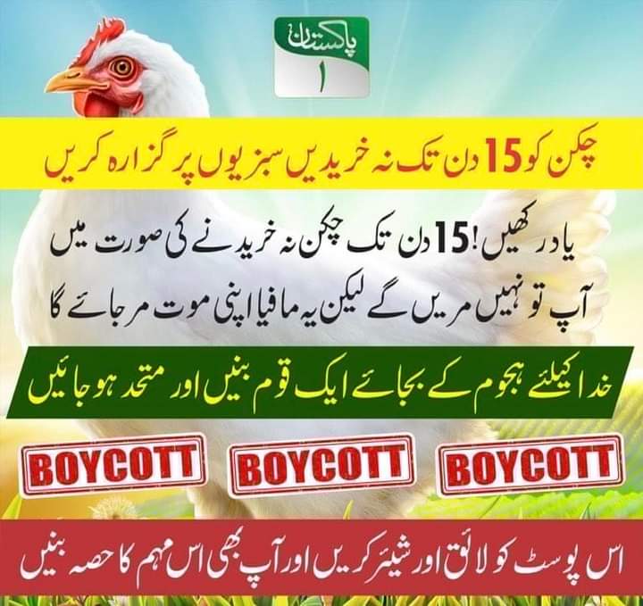 پاکستان میں بائیکاٹ چکن مہم کا باقاعدہ آگاز !!!

#pakistan1 #chicken #chickenprice #farming #pakistantv #boycott #chickenboycott #chicks #chickenfarming 🌹🌹🌹🌹