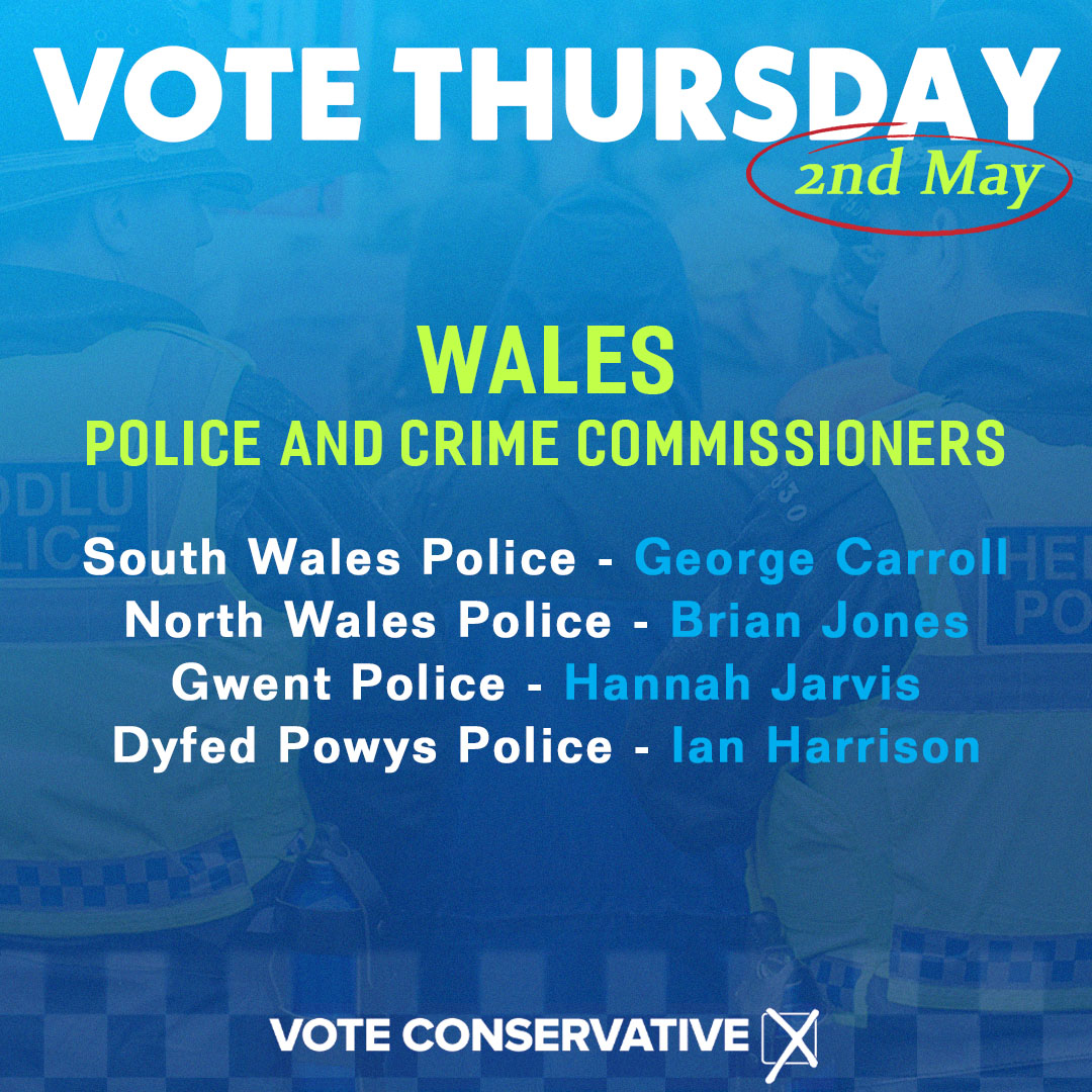 👮 More police, safer streets. 🗳️ Vote for your Conservative candidate in the Police and Crime Commissioner election on Thursday.