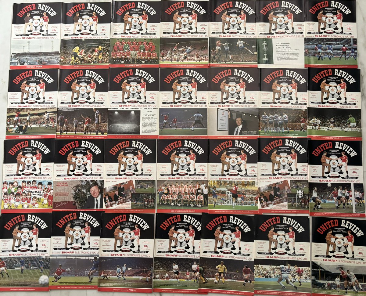 Manchester United Season 1986/87 Full Set of all 28 United Reviews, including QPR Alex Ferguson’s 1st home match & Fluminese, Real Sociedad & Red Star Belgrade Friendly Matches. £15 for all 28, excluding postage cost.