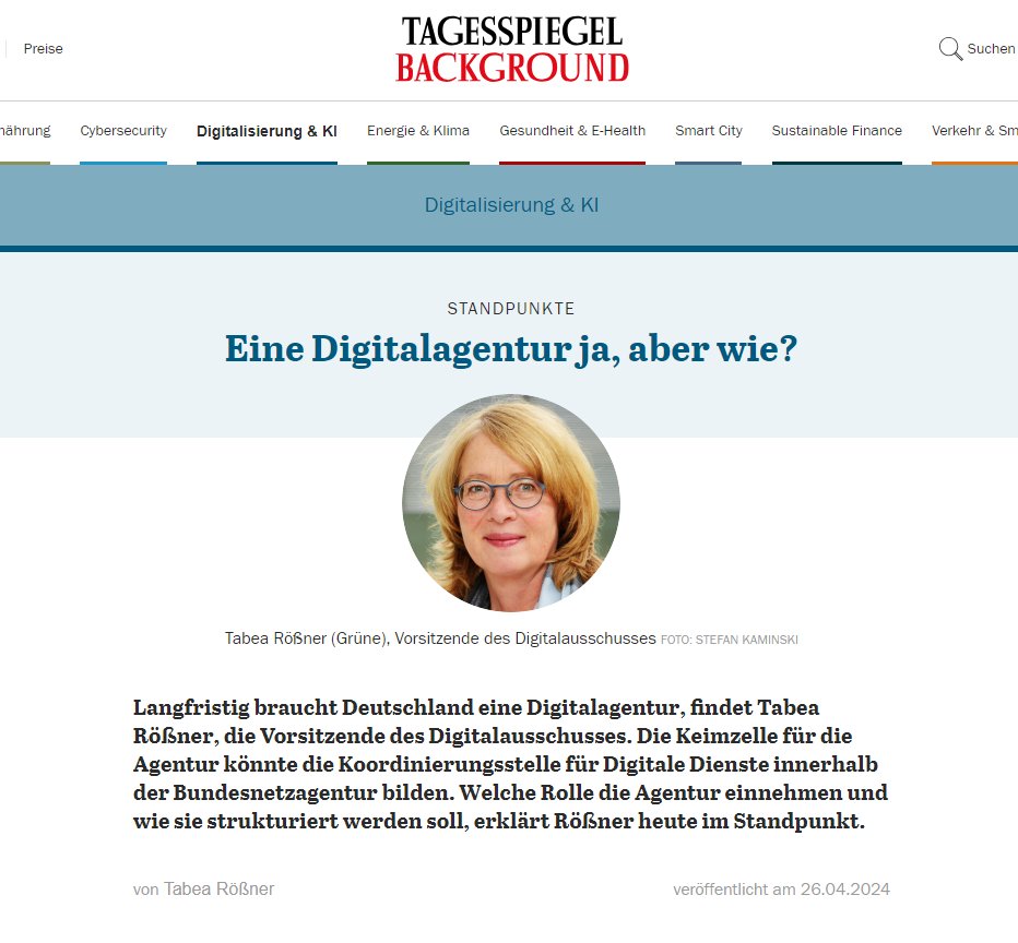 TabeaRoessner's tweet image. Die Diskussion zur Einrichtung der im #AIAct &amp;amp; im #DataAct vorgegebenen Aufsichtsstrukturen laufen auf Hochtouren.  Aber wie muss so eine #Digitalagentur aufgestellt sein? 

Hier geht's zu meinen Gastbeitrag dazu im @TspBackgroundDi :
background.tagesspiegel.de/digitalisierun…