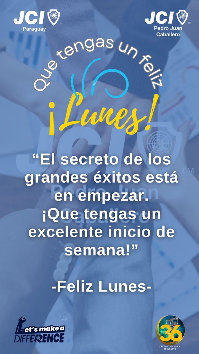 jcipjc's tweet photo. *Buenos días líderes JCI*🫂🌐

“El secreto de los grandes éxitos está en empezar. 
¡Que tengas un excelente inicio de semana!” 

-Feliz Lunes-

*#36AñosCreandoAccionesDeImpacto
*#jcipjc
*#jcipy
*#jcileaders
*#MarcandoLaDiferencia https://t.co/uys1QJZ9Nu