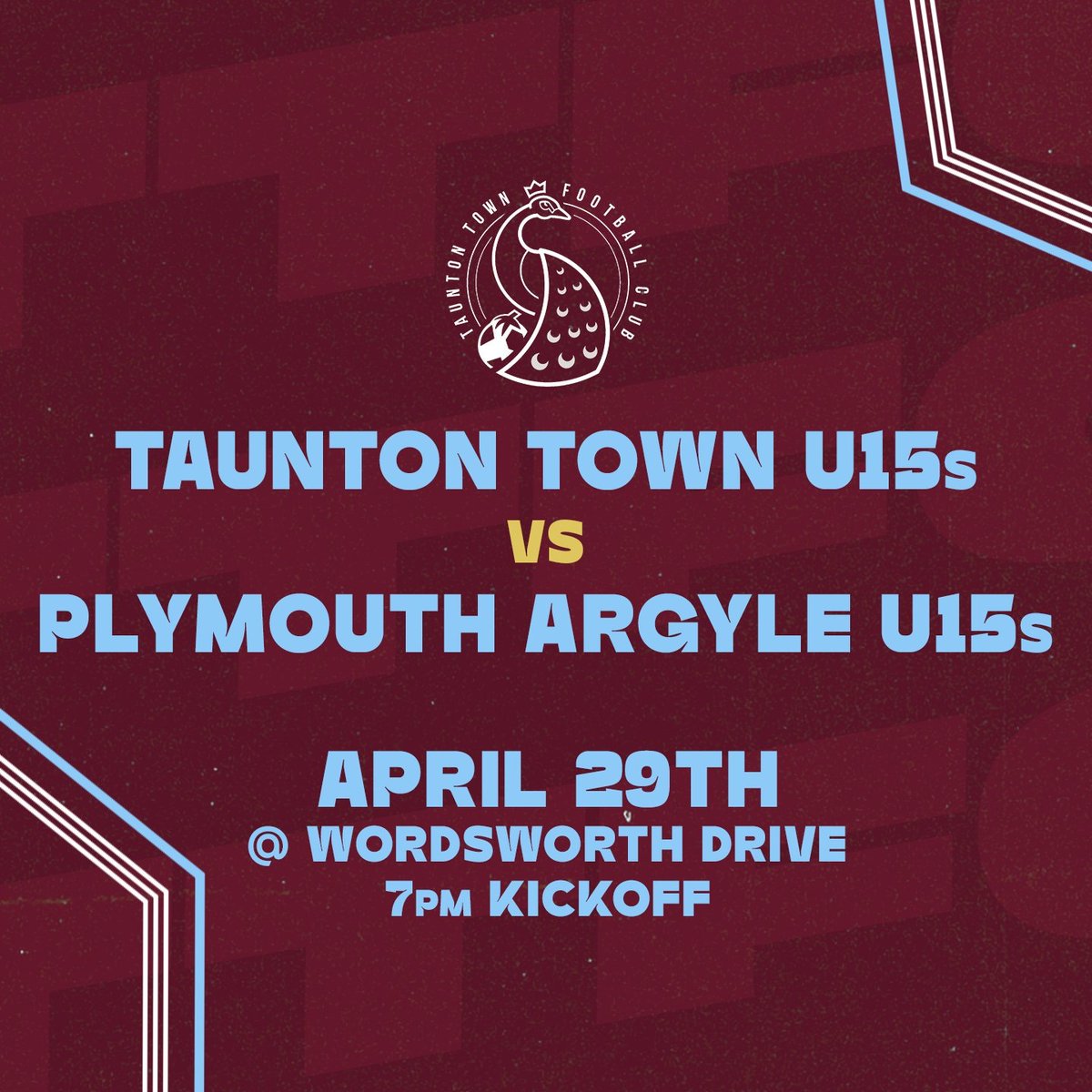 A reminder that tonight our in-form Under 15s side are hosting @Argyle Under 15s at Wordsworth Drive 👀 Come on down and support the Next Generation of Peacocks 🦚 #UpThePeacocks 🦚