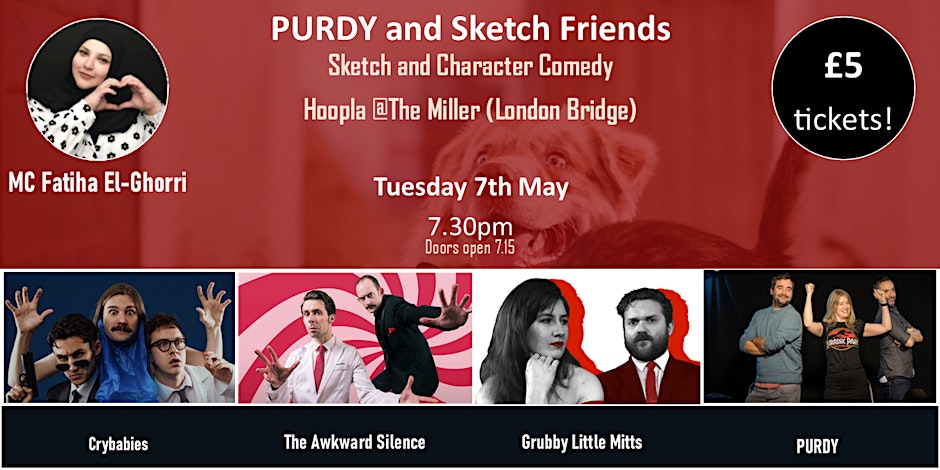 Oh no. It looks like we've accidentally been included in the best sketch comedy lineup of all time. Hello @crybabiescomedy, hello @GrubbyComedy. May 7, with @PurdySketch! New material from us! FUCKING HELL. eventbrite.com/e/purdy-sketch…..