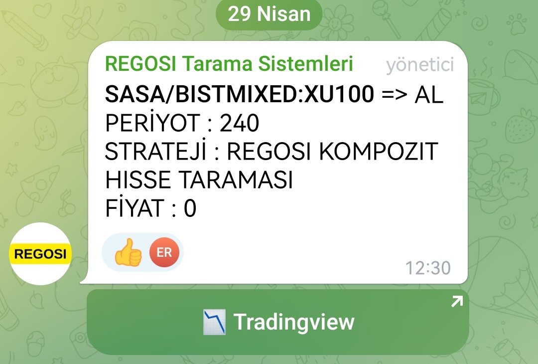 Güneşli Bir Gün ve Heyecan Verici Bir Fırsat! ☀️
Dışarıda güneşlenirken telefonuma bir bildirim geldi. Regosi'nin #kompozit sistemi #sasa da uzun vadeli bir al sinyali vermiş! Hemen Tradingview'i açıp kontrol ettim ve evet, sinyal tam da yerindeydi.

Regosi sayesinde,