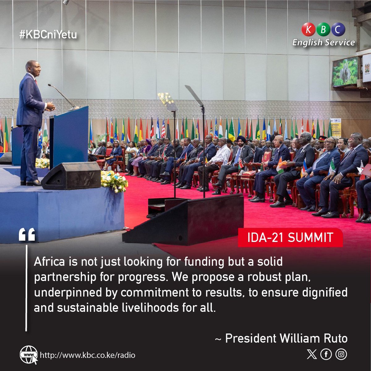 IDA-21 SUMMIT Africa is not just looking for funding but a solid partnership for progress. ~ President William Ruto #idaworks #ida21nairobi #kenya