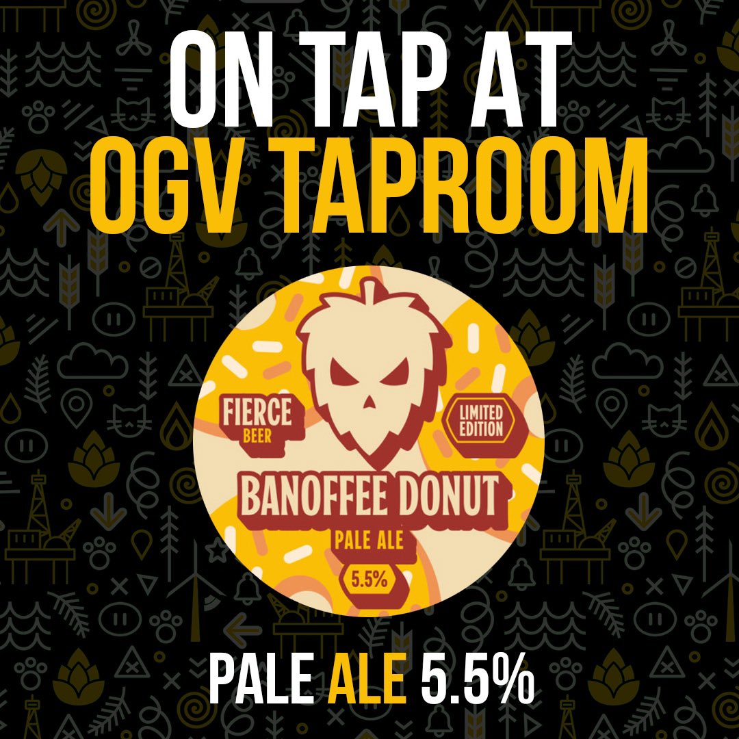 ✨🍌🍩 𝘽𝘼𝙉𝙊𝙁𝙁𝙀𝙀 𝘿𝙊𝙉𝙐𝙏 🍩🍌✨

Now on tap at OGV Taproom… Banoffee Donut! A light 5.5% pale ale by @fiercebeer packed with delicious banoffee flavour 🤌🏼

We are back open for the week from 4PM on Wednesday⚡️🍻

#craftbeer #fiercebeer #ogvtaproom #scottish #paleale