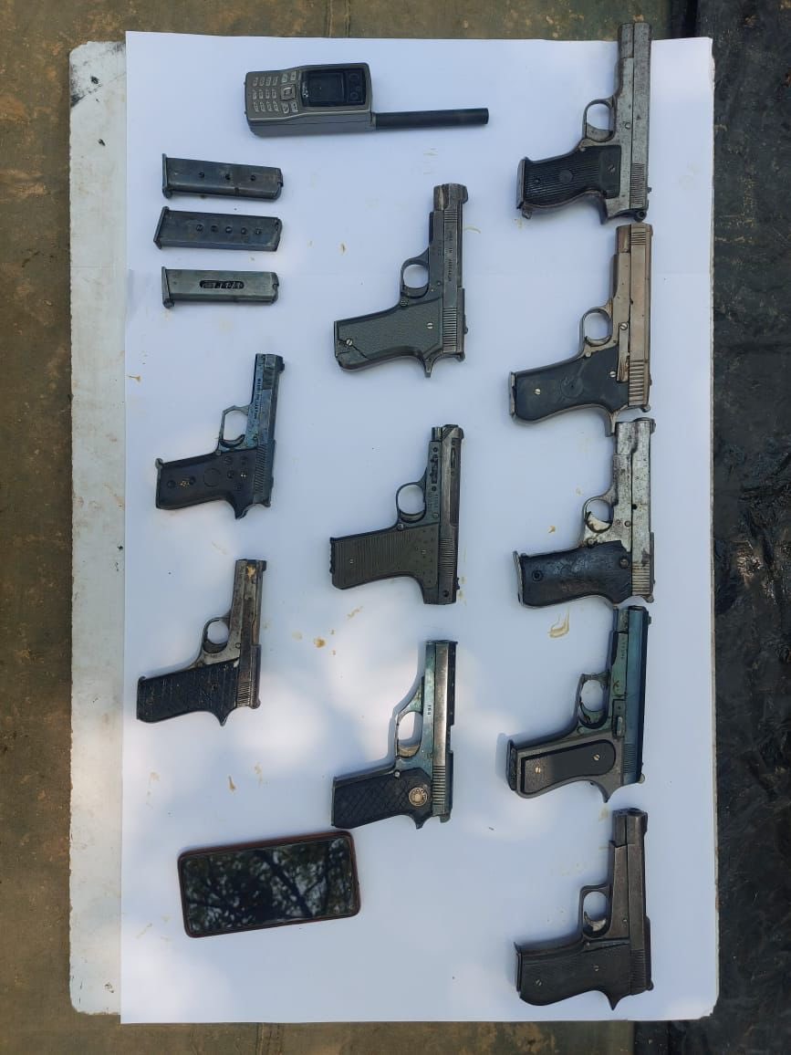 Security forces have made a major breakthrough by recovering a large cache of weapons in Nagaland. The weapons seized include eleven 82 mm mortars, four RCL tubes, ten pistols, and 199 radio sets and satellite phones. Further details awaited...
