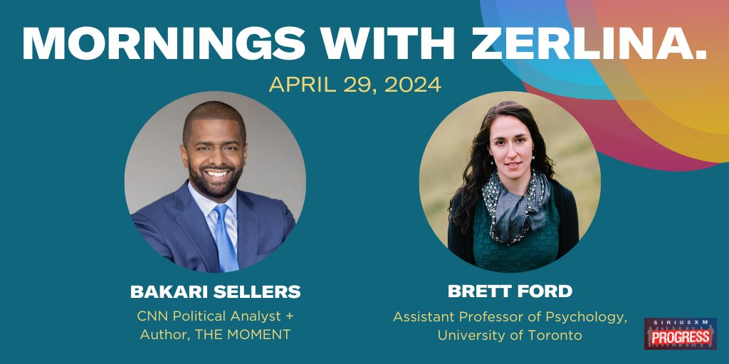 Hello Monday! Joining @ZerlinaMaxwell on the show this morning: @CNN Political Analyst & Author of the new book THE MOMENT @Bakari_Sellers + @UofT Assistant Professor of Psychology @BrettQFord for #MentalHealthMonday! 📻@SiriusXMProg Ch. 127 siriusxm.us/Zerlina