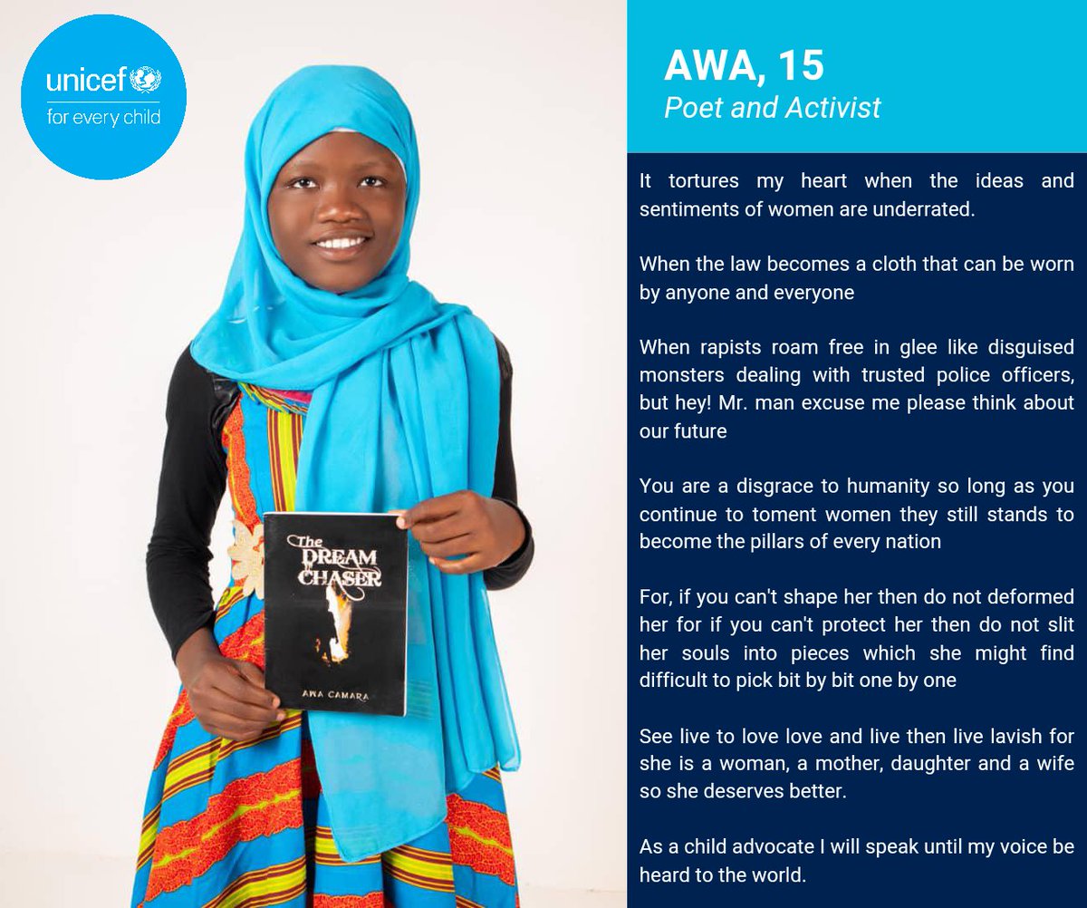 Awa, 15, a poet and activist working with @CTY_Gambia reminds us about the horrors women and girls face when their rights are violated. The protection of children and adolescents is non-negotiable. Read the poem below and be inspired to make a change. #ENDViolenceAgainstChildren