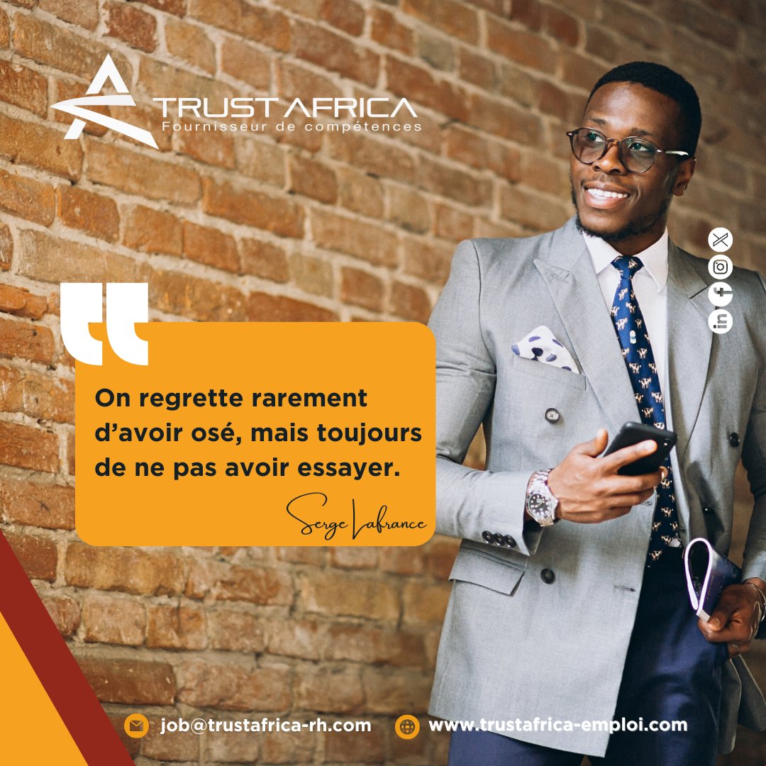 TrustGuinee's tweet photo. "𝐎𝐧 𝐫𝐞𝐠𝐫𝐞𝐭𝐭𝐞 𝐫𝐚𝐫𝐞𝐦𝐞𝐧𝐭 𝐝'𝐚𝐯𝐨𝐢𝐫 𝐨𝐬𝐞́, 𝐦𝐚𝐢𝐬 𝐭𝐨𝐮𝐣𝐨𝐮𝐫𝐬 𝐝𝐞 𝐧𝐞 𝐩𝐚𝐬 𝐚𝐯𝐨𝐢𝐫 𝐞𝐬𝐬𝐚𝐲𝐞𝐫"
Excellent début de semaine.

#trustafrica #Monday #motivation https://t.co/UOyBBCAmie