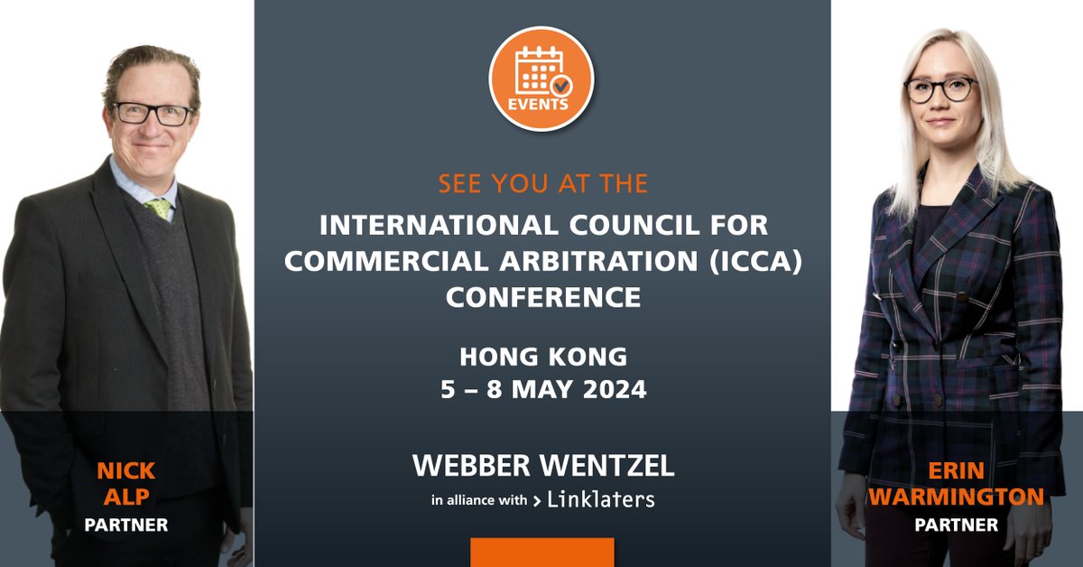 Nick Alp and Erin Warmington will attend the #ICCA2024 Conference in Hong Kong from 5 - 8 May 2024. The theme for this year is 'International Arbitration: A Human Endeavour'.

🔗 bit.ly/44iyp2W

#InternationalArbitration #ICCA2024 #ICCA2024HK