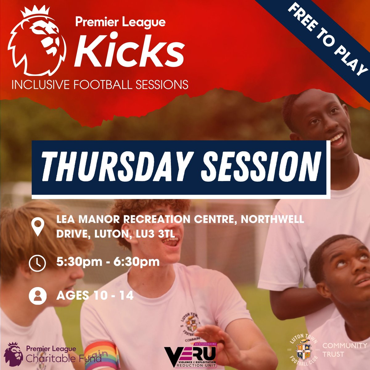 NEW KICKS SESSION⚽! Thursday evening we have a FREE @premierleague Kicks session at Lea Manor Recreation Centre in Luton⚽! For more information on our Premier League Kicks programme please email: plkicks@lutontown.co.uk or call the community office on 01582 561622 Sign up