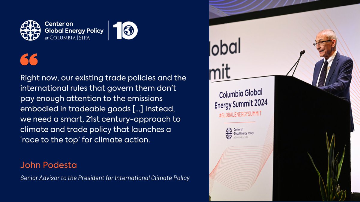 'White House climate envoy John Podesta delivered bombshell remarks on climate policy and trade at a conference organized by @ColumbiaUEnergy,' writes @liamdenning in @opinion. #GlobalEnergySummit