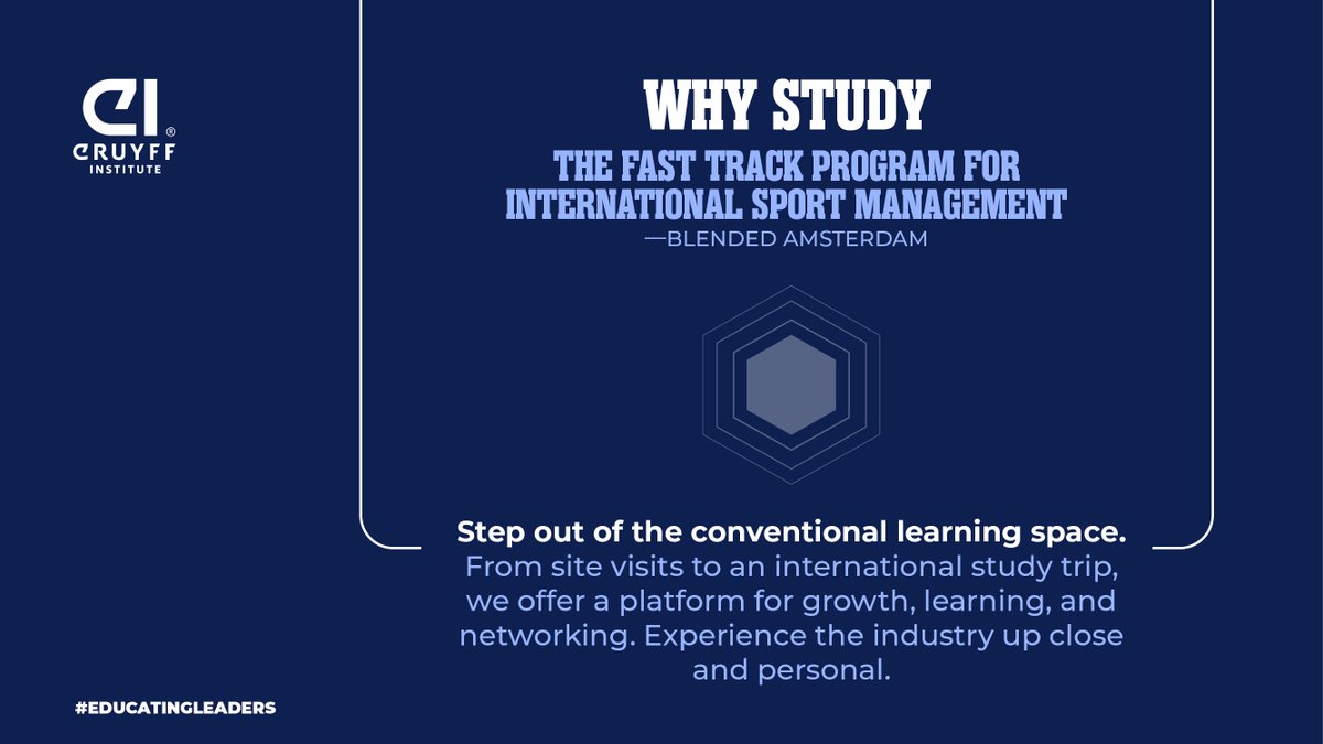 Step out of the conventional learning environment!

From an international #StudyTrips to insightful visits, The Fast Track Program for International #SportManagement in #Amsterdam provides a platform for growth, learning, and networking.

✍️ Info session: n9.cl/o5tm3