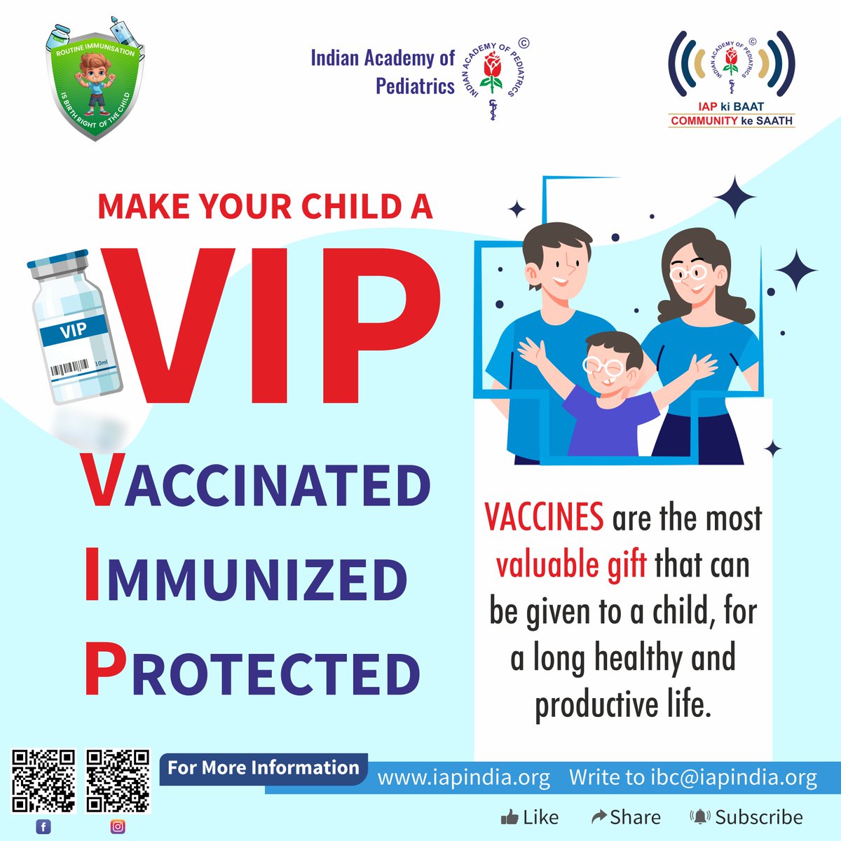 Give your #child the VIP treatment they deserve 👶 💉Ensure they are VACCINATED 🛡️Keep them IMMUNIZED against preventable diseases 💪Keep them PROTECTED for a healthy future #iapkibaat #IAP #indianacademyofpediatrics #pediatrics #childcare #childhealth #immunization