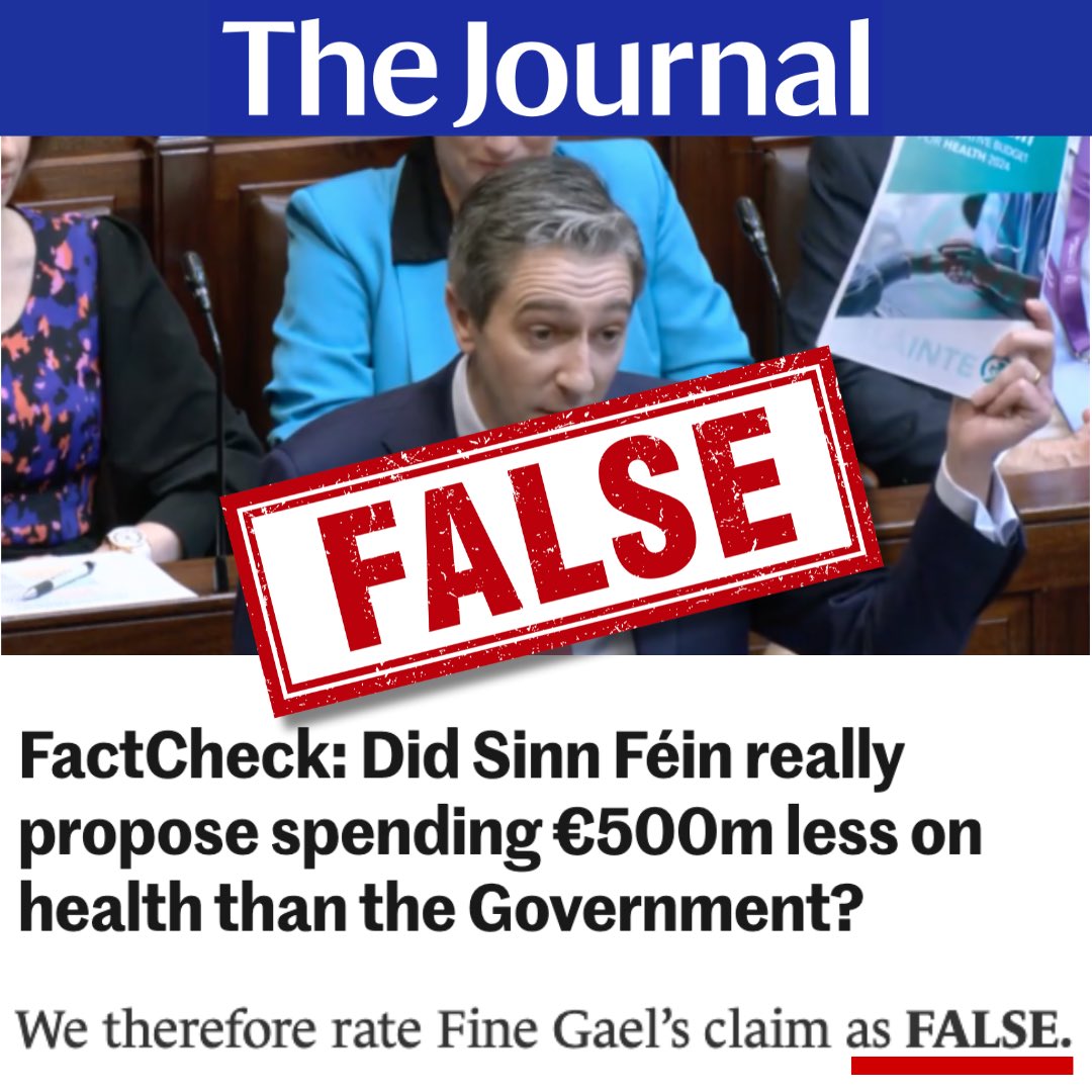 Fact Check: ‘We therefore rate Fine Gael’s claim as FALSE’ Government’s spin is exposed again. Simon Harris attempts to deflect from broken promises, trolley counts, and waiting lists by attacking Sinn Féin are proven FALSE! It’s time for change! thejournal.ie/factcheck-sinn…