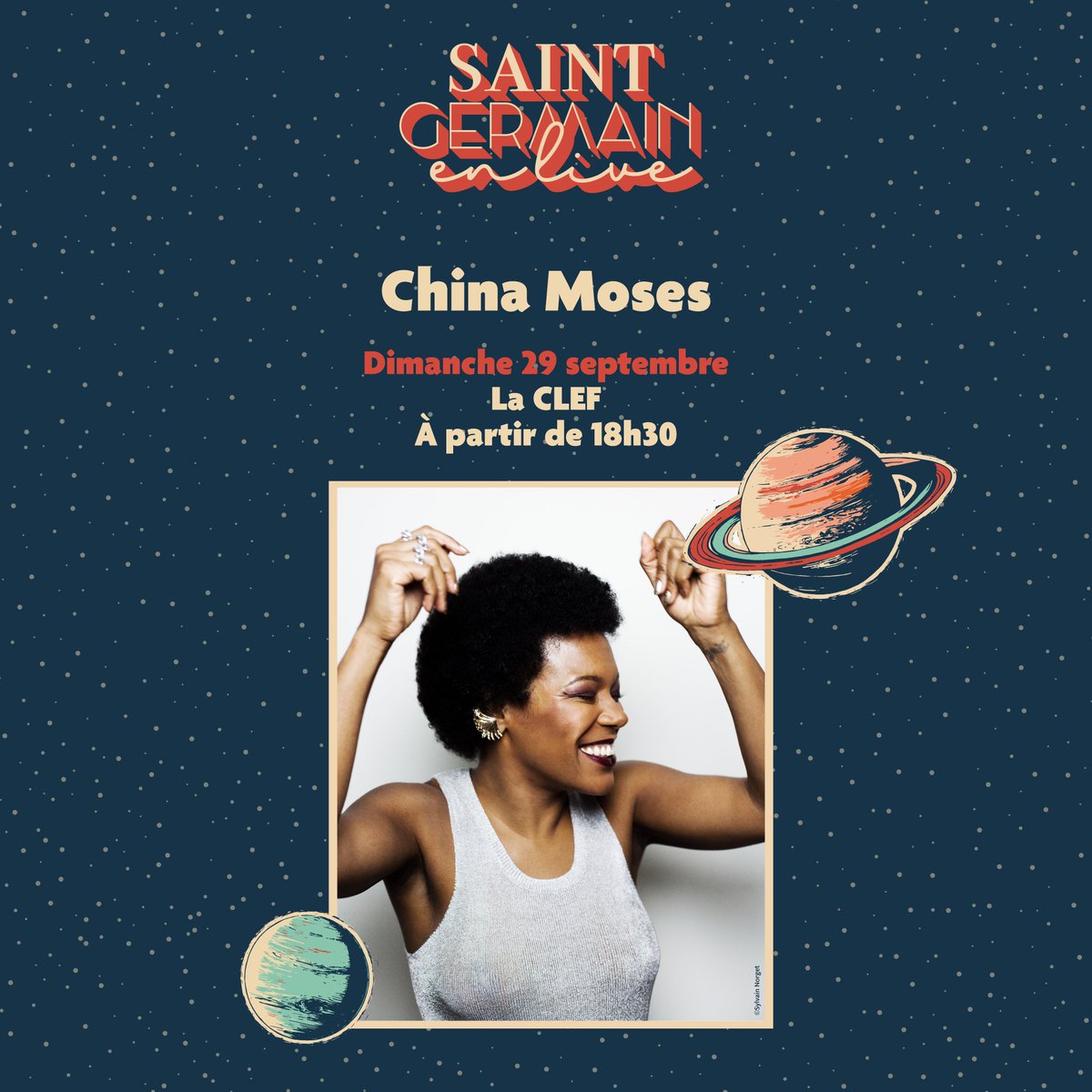 2/2 Du côté de @laclefstgermain, la rentrée se fera avec 2 belles soirées, très différentes : @bbjacquesoff (rap) le 28 et @chinamoses (soul jazz) le 29. Retrouvez toutes les informations et réservez dès maintenant vos places sur le site du festival saintgermainenlive.fr