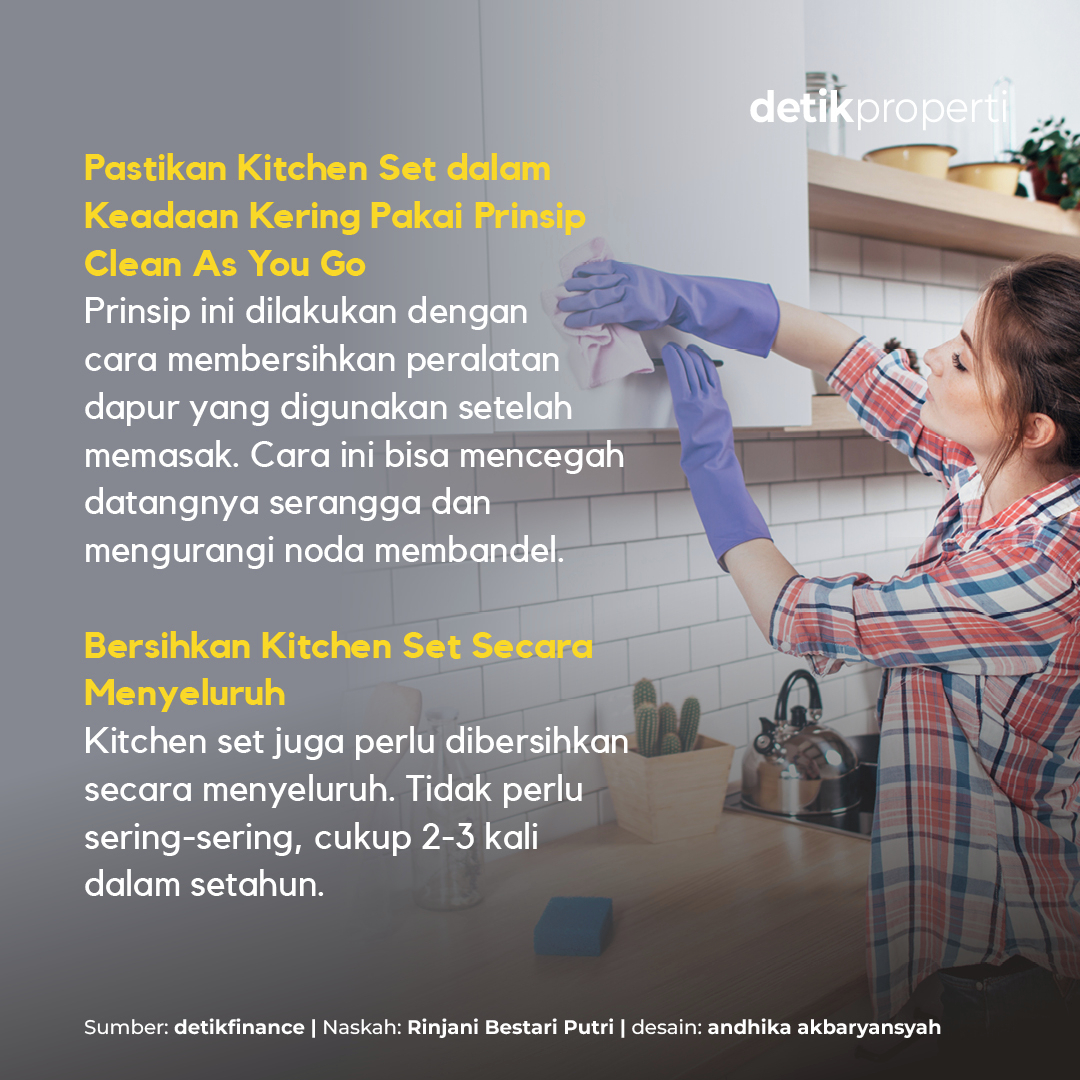 Karena sering digunakan untuk memasak, tentunya kitchen set harus dibersihkan dan dirawat agar tetap awet.⁣
⁣
Ada beberapa tips untuk merawat kitchen set agar tetap awet? Dikutip dari rupa-rupa.com, simak caranya di slide berikutnya!⁣
⁣
#KitchenSet #Properti #Tips